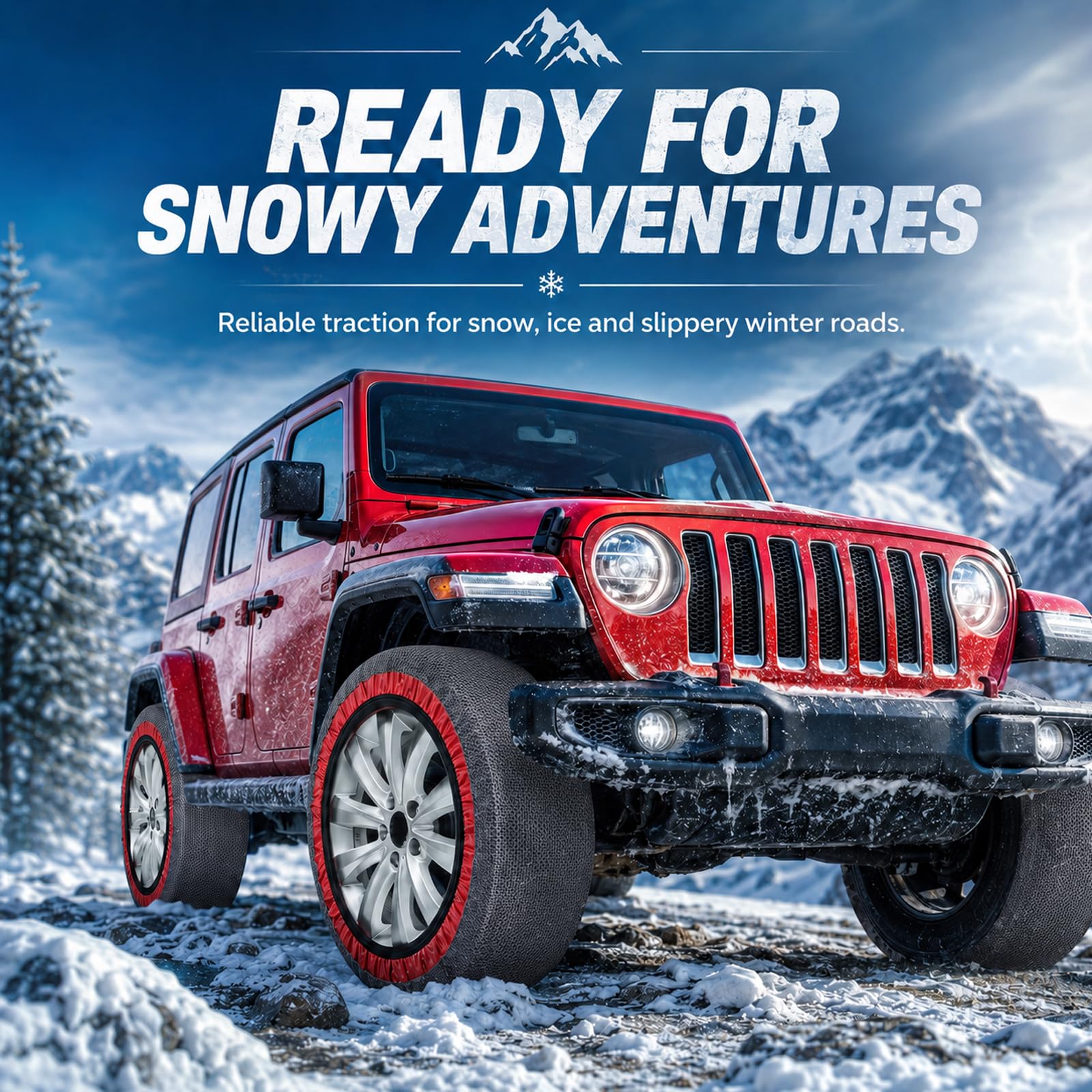 Cadenas textiles para nieve – Juego antideslizante con 2 cadenas + guantes