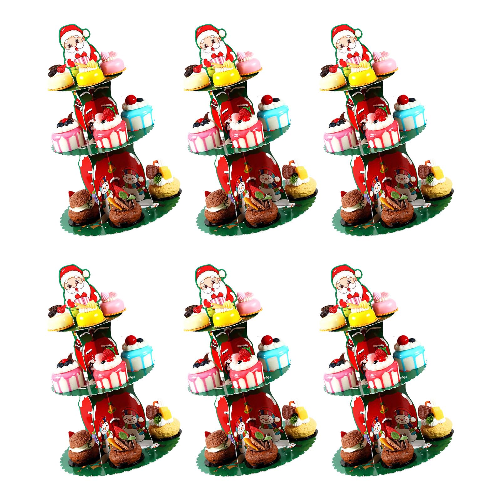 Tsophreniq 6pcs Christmas Cake Stand 3 Tiers Dessert Presentation Paper Rack Foldable Cupcake Holders Holiday Baking Accessories Foldable Snacks Rack