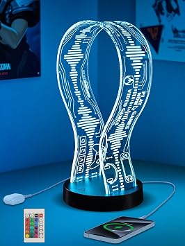 CoolGift Mart Light Up Headphone Stand with 16 Color Lights, Game Pattern Acrylic Headset Stand with 1 USB and 1 Type-C Charging Ports, Gifts for Gamers Men and Music Lovers