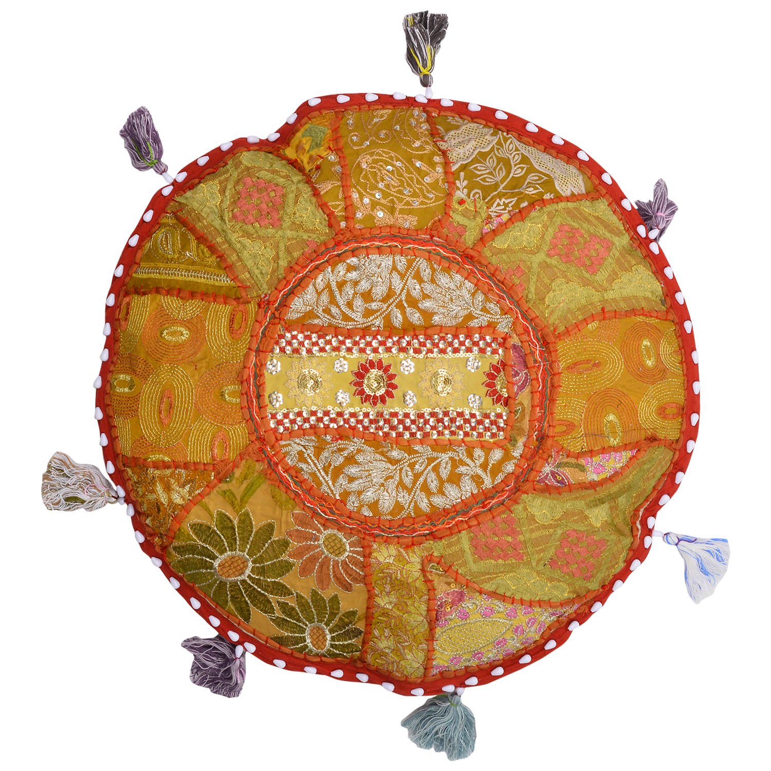 Elite Class Indian Pathwork Cushion Cover,Ottoman Pouf, Living Room Patchwork Foot Stool Cover,Decorative Handmade Home Chair Cover 16 inch