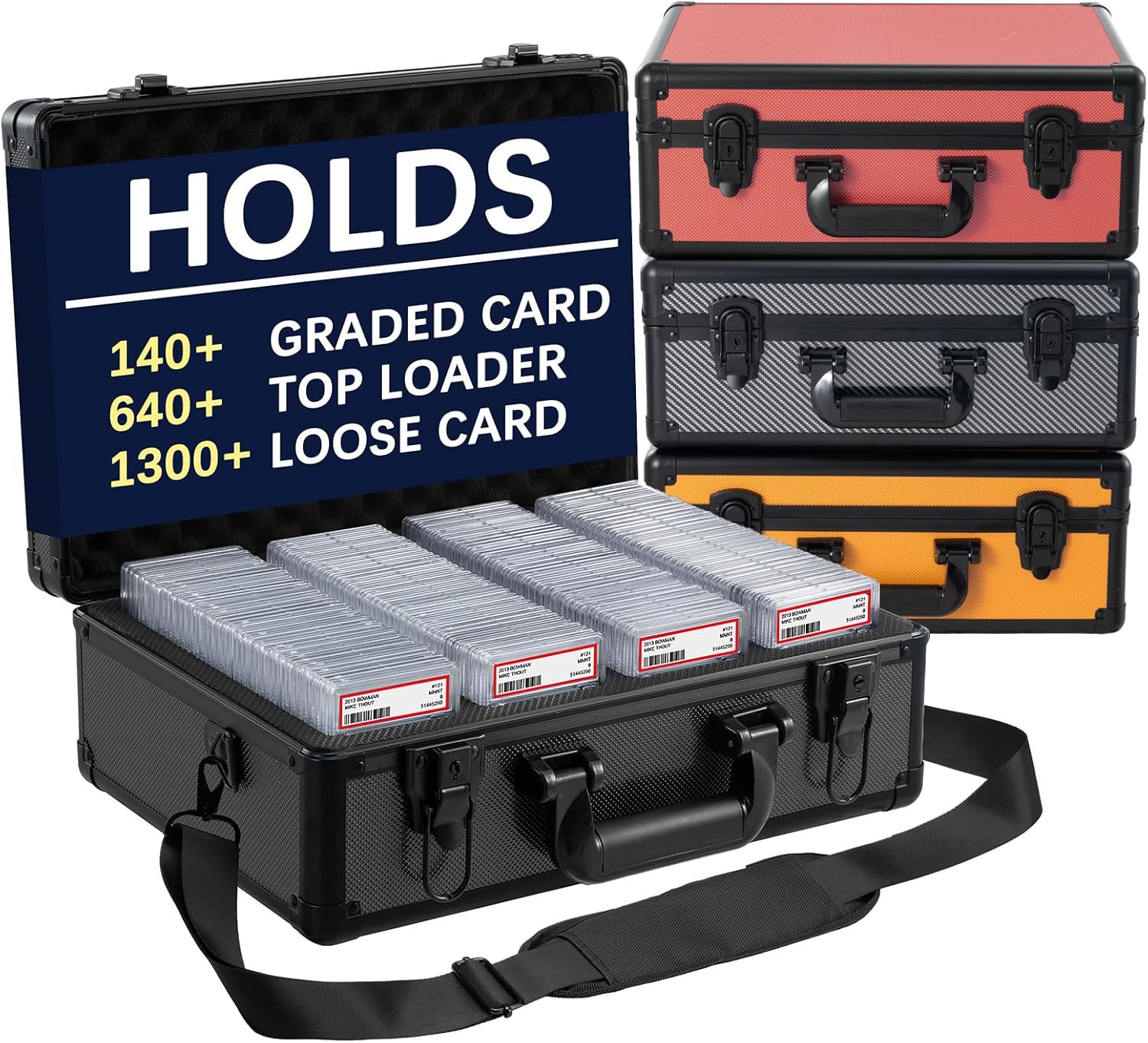 Graded Card Storage Box – Aluminum Alloy Trading Cards Case Holds 140+ Graded Cards, Sports Card Storage Box with Lock, Fits PSA, CSG, BGS (Large Black)