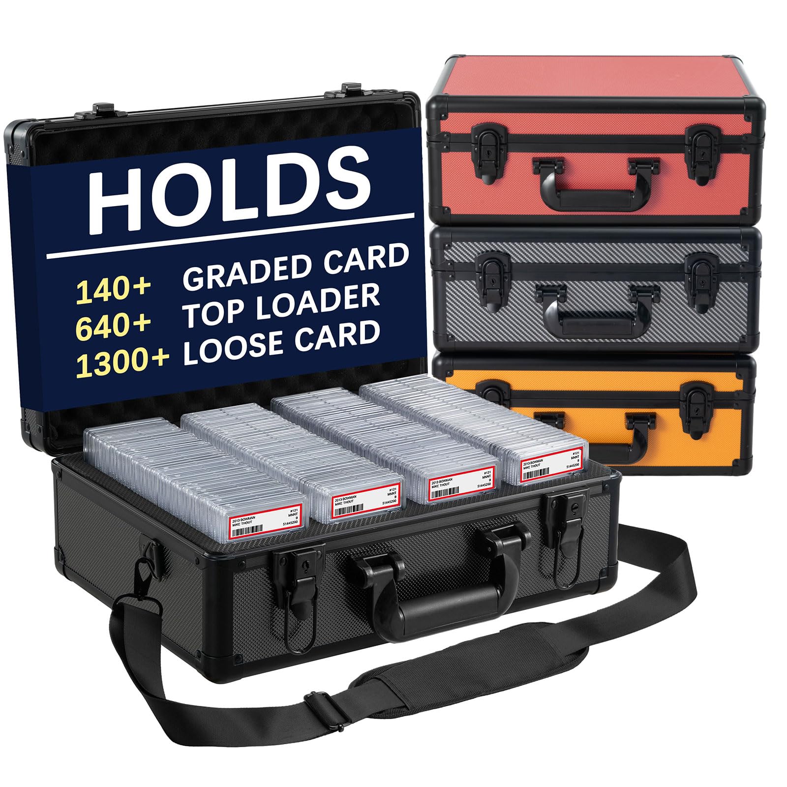 JOJOUP Graded Card Storage Box – Aluminum Alloy Trading Cards Case Holds 140+ Graded Cards, Sports Card Storage Box with Lock, Fits PSA, CSG, BGS (Large Black)