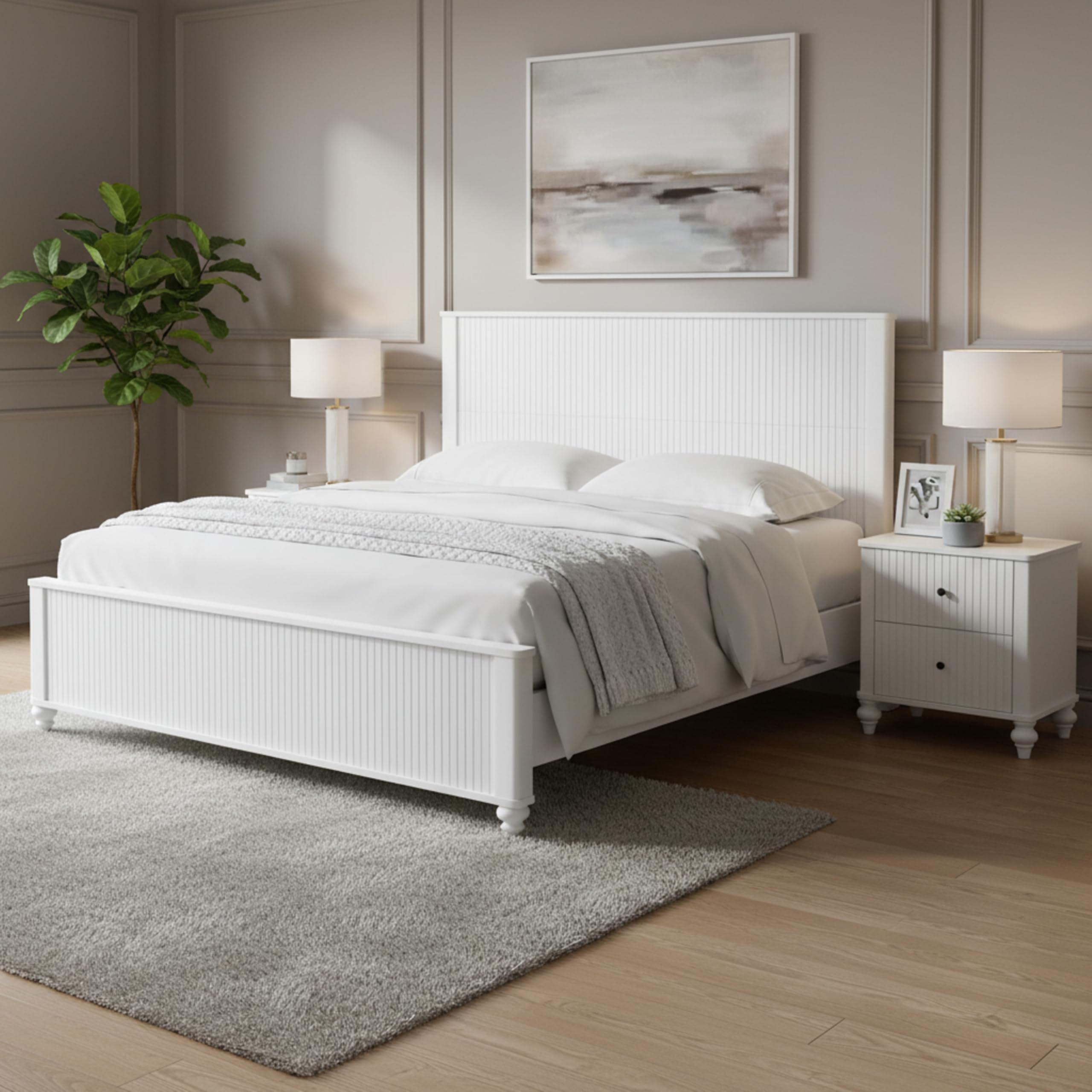 Christopher Knight Home Preston King Size Bed Frame Wood Platform Bed Frame with Headboard in Vertical Groove Design