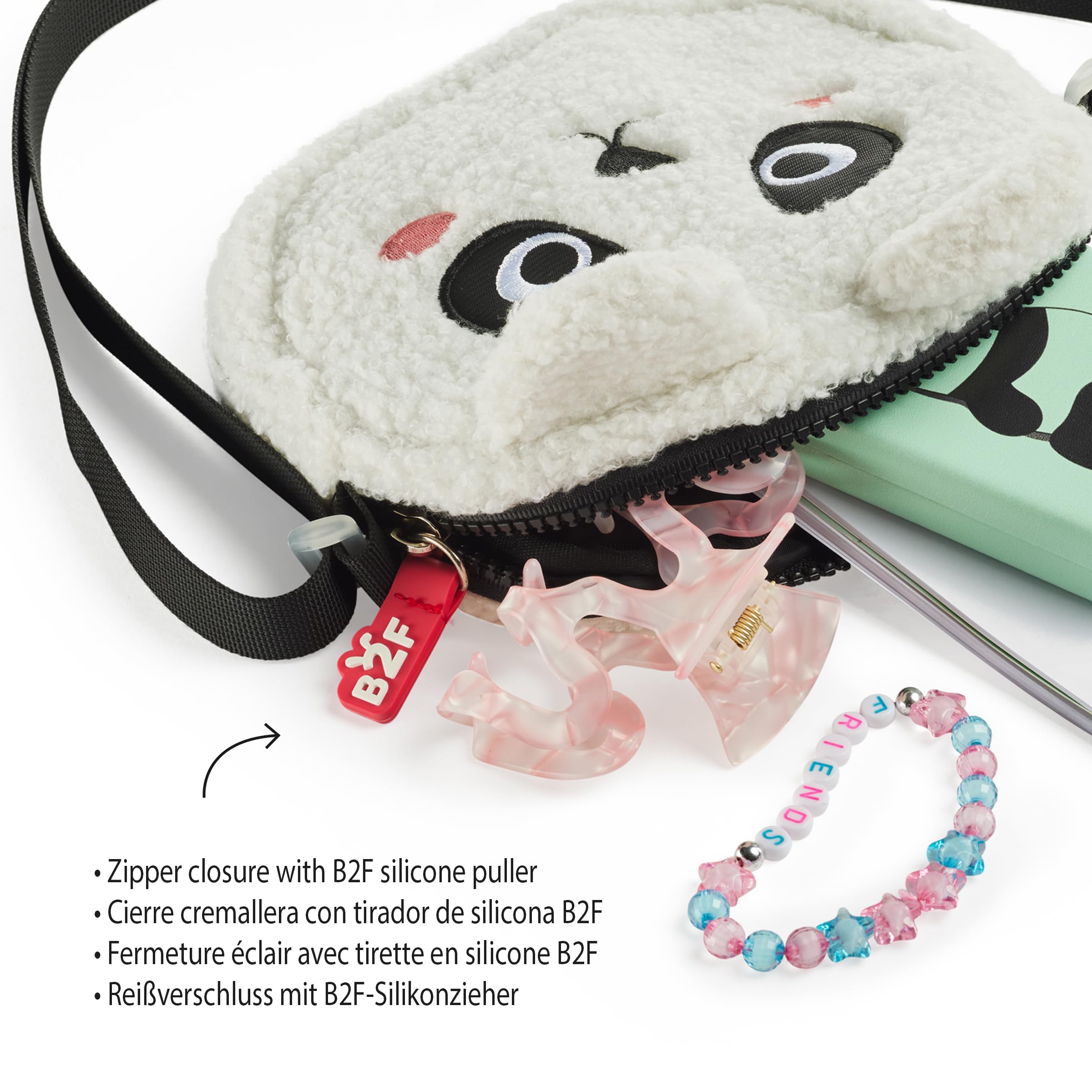 Back2Fun Borsa Pelosa Panda B2F, Borsa a tracolla unisex per bambini, 175 x 160 x 35 mm, bianco, 175 x 160 x 35 mm