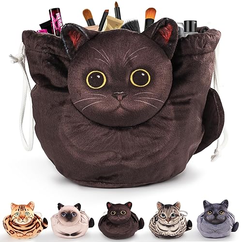 Bolsa de maquillaje con cordón, bolsa de maquillaje para gatos, organizador de maquillaje de viaje, bolsa de cosméticos, regalo de gato para