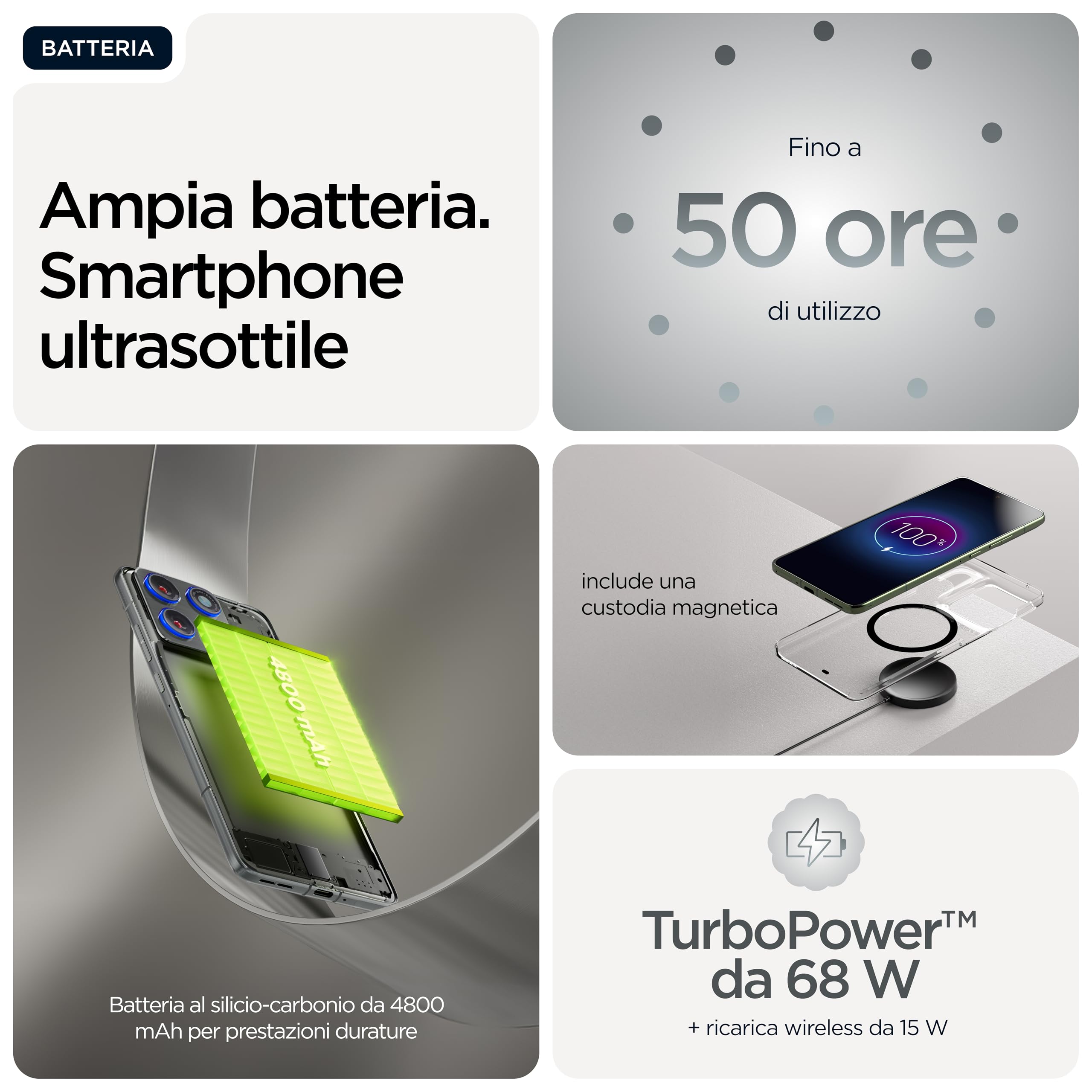 Motorola edge 70 con Moto AI (12/512GB, Tripla fotocamera da 50MP + flicker sensor, selfie 50MP, ultra sottile 5.99mm, 4800mAh Silicon-Carbon, Display 6.67" Super HD 120Hz, PANTONE Gadget Grey