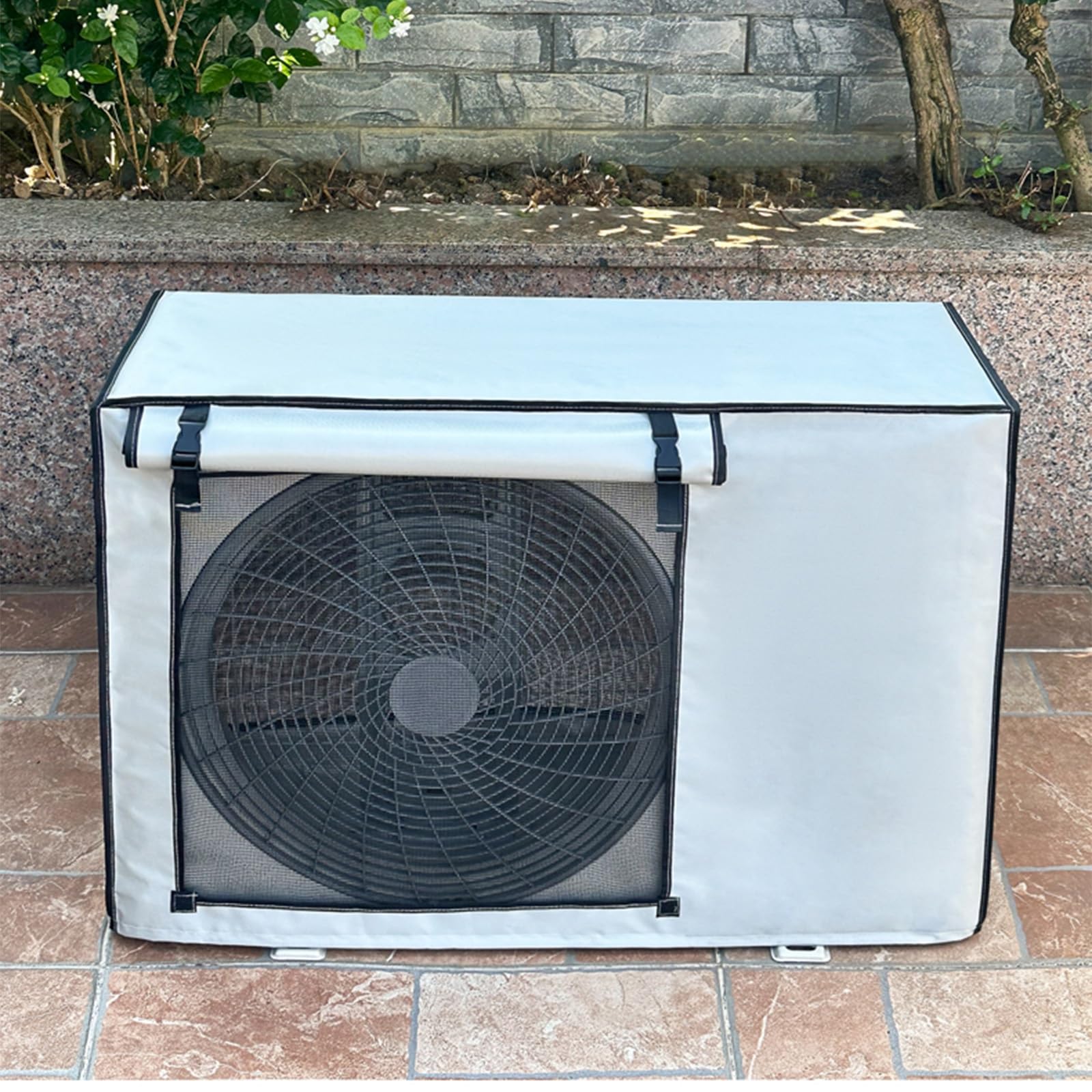 Protege Moteur Clim, Housse Pompe A Chaleur, avec Boucle Fixe, Tissu Oxford, Protection Solaire, Imperméable et Résistante à la Neige(86x33x56cm/33.8x13x22in)