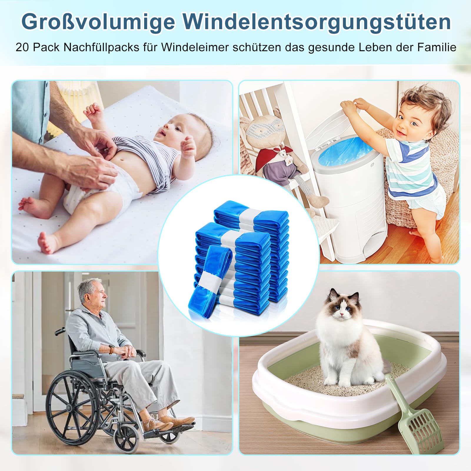 20 Pezzi Ricarica Mangiapannolinii, PARPAT 4,5m Sacchetti Mangiapannolini Antiodore Inodore Addensata Buste Ricarica Mangia Pannolini, Twist & Click