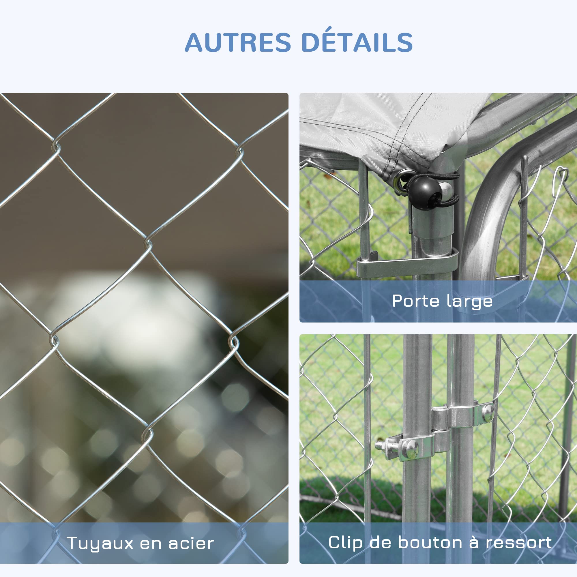 PawHut Chenil extérieur avec Toit pour Chien 5 m² - Parc grillagé 230 x 230 x 175 cm - Espace Couvert - Acier galvanisé