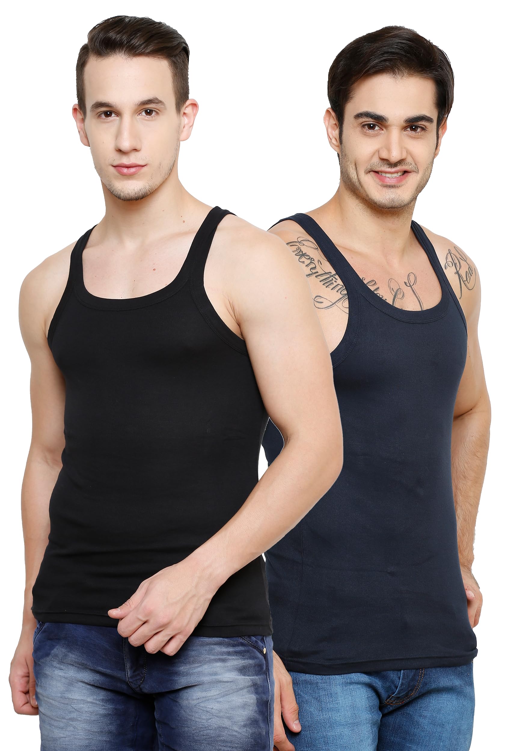 Ribbs Round Neck Sleeveless Cotton Vest Combo for Men - 100% Cotton Multicolor - Durable, Breathable Fabric, Seamless Design, and Body-Contouring Fit-image-36