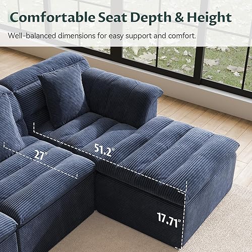 Miniatura 46 de Sofá Seccional Cloud de 51", Sofá Modular Moderno con Asiento Profundo, Cómodo Sofá Individual Comprimido, Sofás Tapizados de Pana para Sala