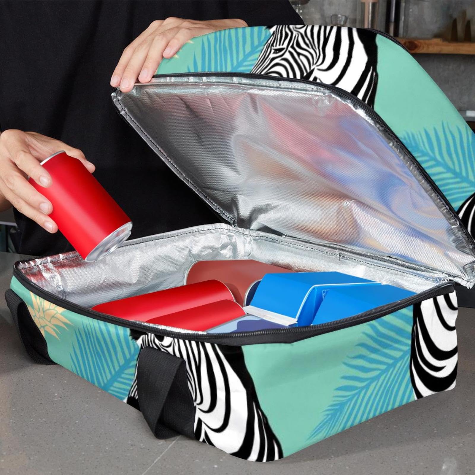 Grand sac à déjeuner isotherme pour homme et femme, double couche, étanche, étanche, réutilisable, sac fourre-tout pour le travail, l'école, le pique-nique, la plage, le camping, les voyages, motif