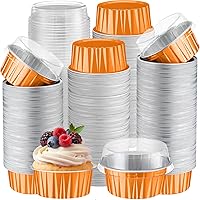 Vista 15 de Gejoy 400 Piezas Moldes de Papel de Aluminio para Hornear con Tapas 5 oz Moldes Desechables Ramekins Mini Moldes para Pasteles Crème Brûlée Moldes
