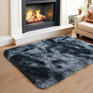 KING DARE Small Area Rugs for Bedroom, 2x3 Shag Rug Washable, Plush Fluffy Fuzzy Soft Non-Slip Carpet for Dorm Bedside Closet Girls Boys Room Decor, Blue and Grey