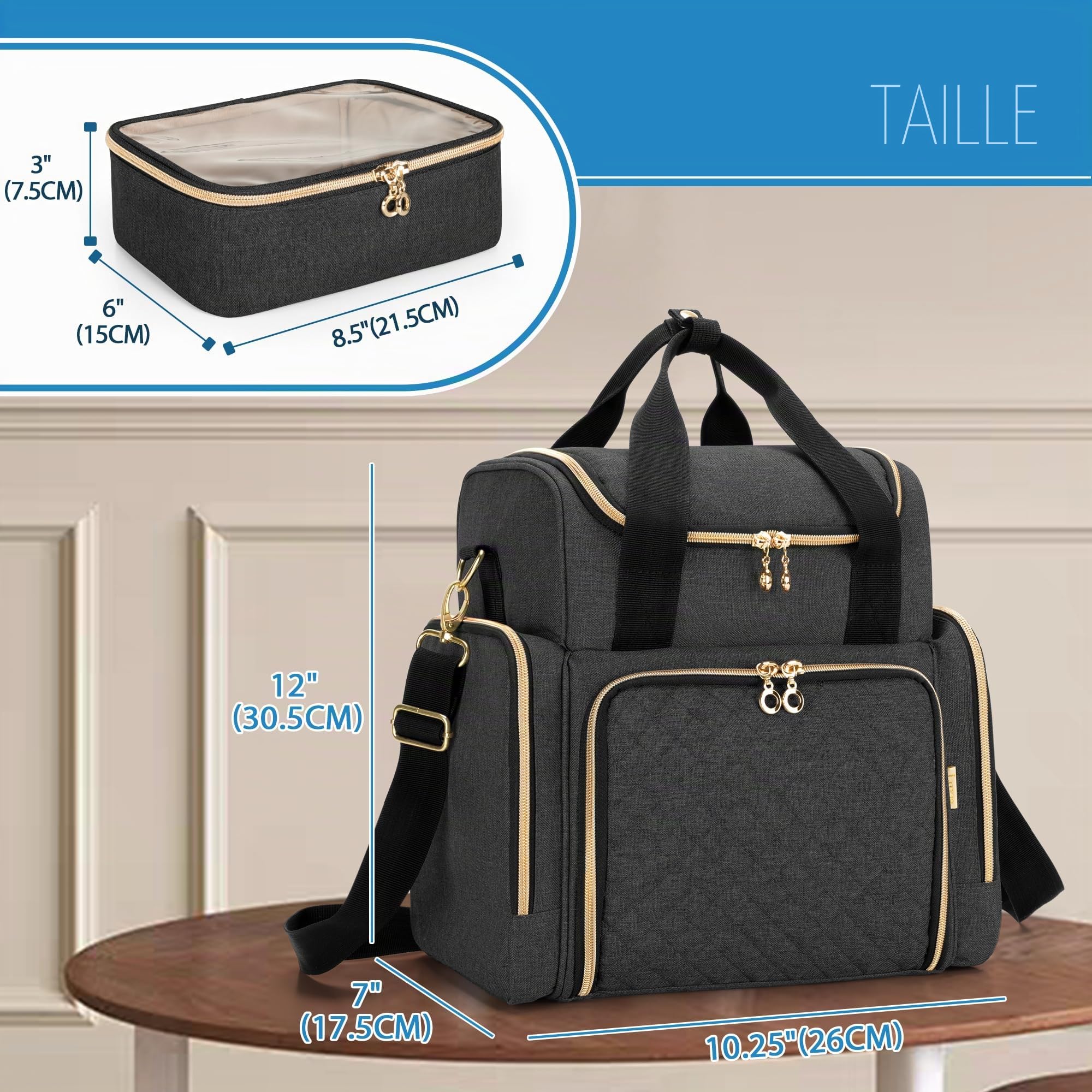 Luxja Grand Sac de Médecine avec 2 Étuis Amovibles, Sac de Rangement de Médicaments avec Plusieurs Sections de Rangement (Adaptées aux Voyages ou à la Maison), Noir