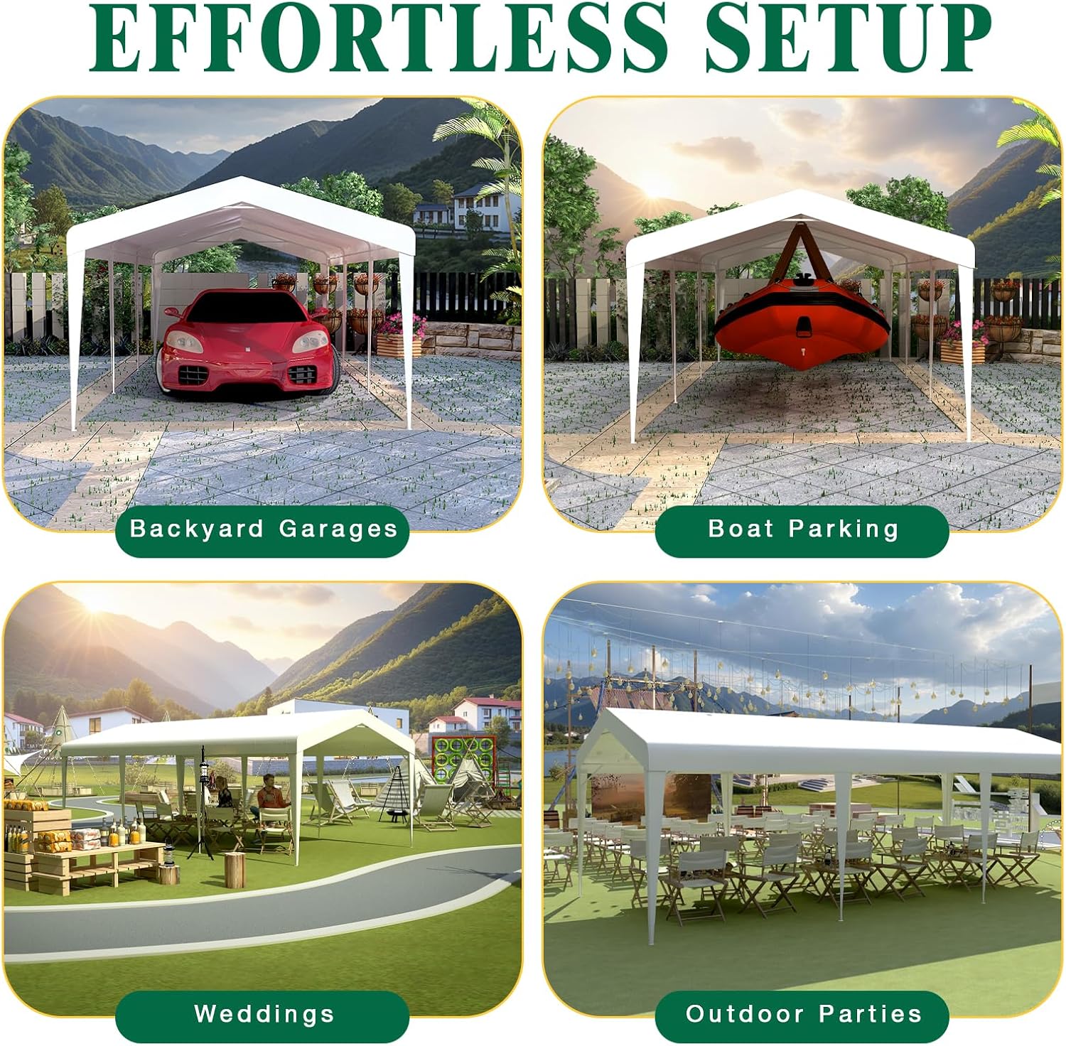 MEI&CO Heavy Duty 10x20 Canopy Replacement Cover - 3-Layer 300D Oxford + PU, 8 Vertical Legs, Weather & UV Resistant (Frame Not Included) - Fits 10x20 Frame, Ideal for Vehicles, Camping, Construction