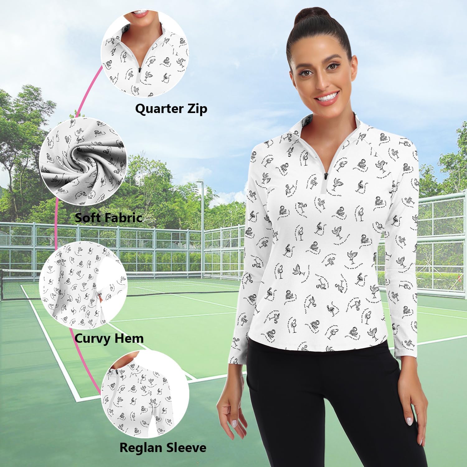 Soneven Women's Quarter Zip Polo Collared Golf Shirt Moisture Wicking Shirts Slim Fit for Casual Work - Image 2
