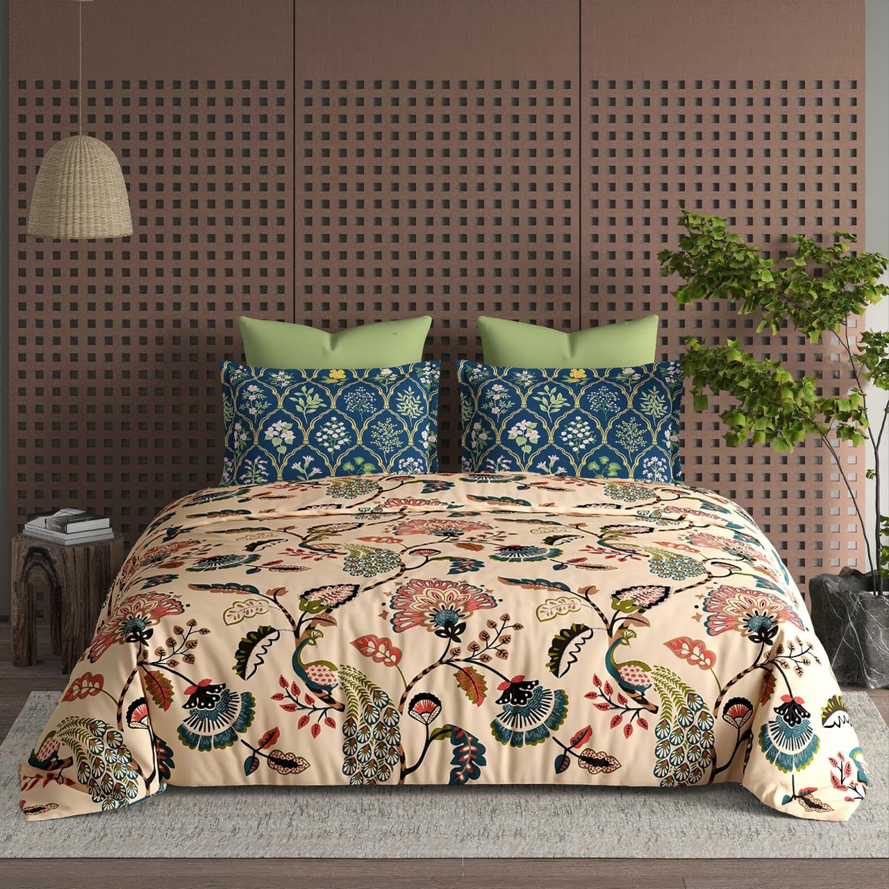 DECOMIZER XXL Microfiber Soft Cotton Super King Size Bedsheet for Double Bed, King Size 108 Inches X 108 Inches, 9 Feet, 275 X 275 cm with 2 Large Size Pillow Covers - Beige Anokhi-image-35