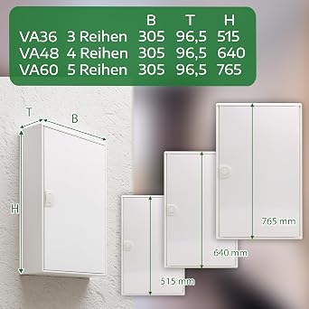 RSE Sub-Distribution Wired Fuse Box Flush-Mounted Cavity Wall with Hager Distributor Surface-Mounted 3 Rows VA36CN without Surge Protection