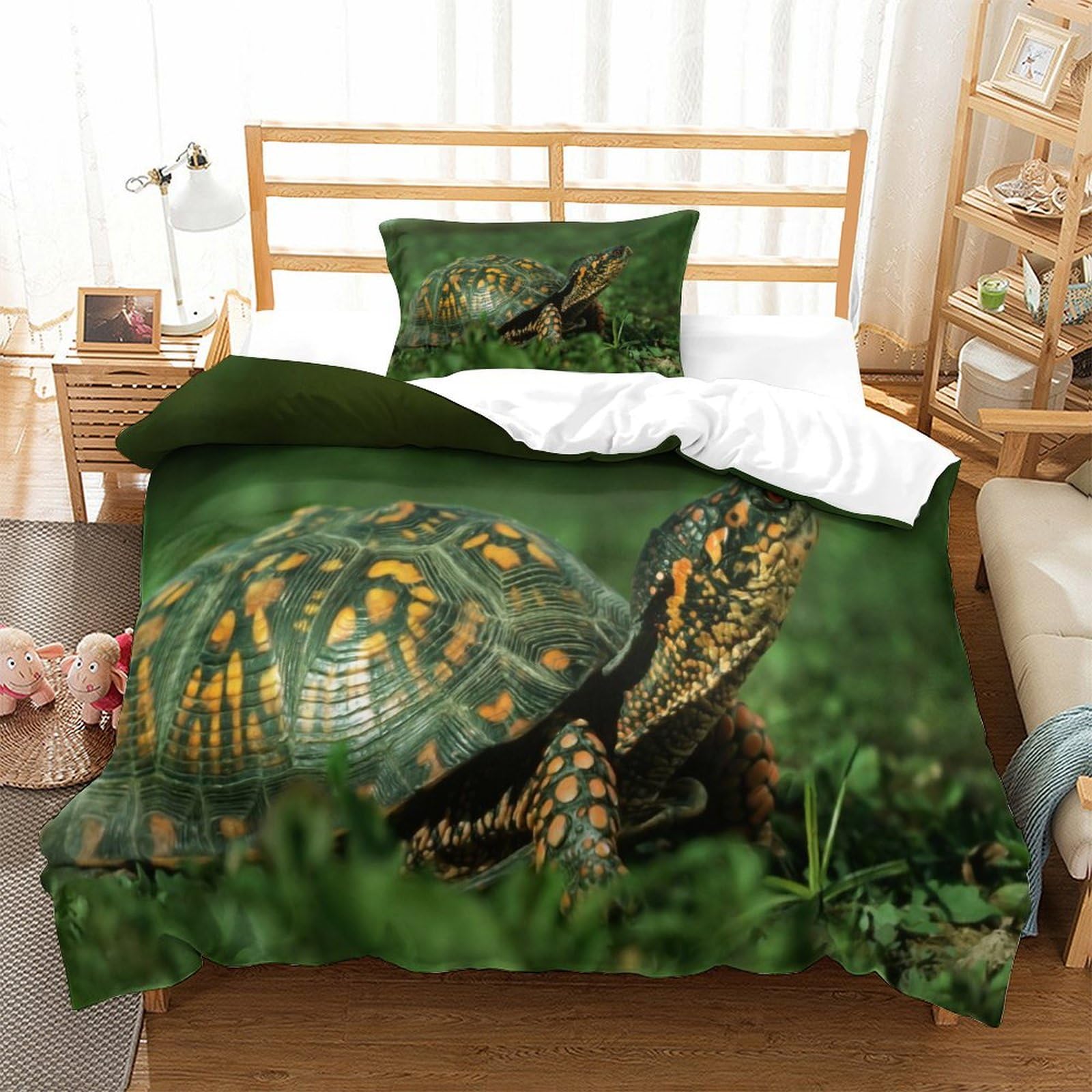 P1s9u7w5y Sea Turtle-8 Wildlife 3D Printed Turtle Duvet Cover Set 3Pcs Microfiber Reptile Bedding Set Single（135X200cm）