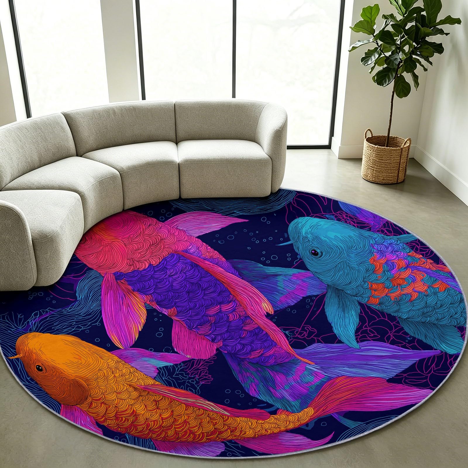 Générique Dywan do pokoju dziecięcego dziewczynki chłopiec okrągły Ø 60 cm Pop Art mata podłogowa dekoracja antypoślizgowa - miękkie pełzanie do salonu, kuchni, stolik kawowy, falowanie karpia koi