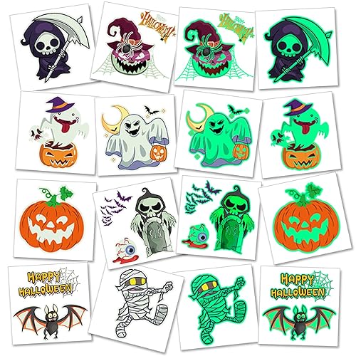 Tatuajes temporales luminosos de Halloween para niños, 10 hojas de calcomanías de tatuaje que brillan en la oscuridad, recuerdos de fiesta de