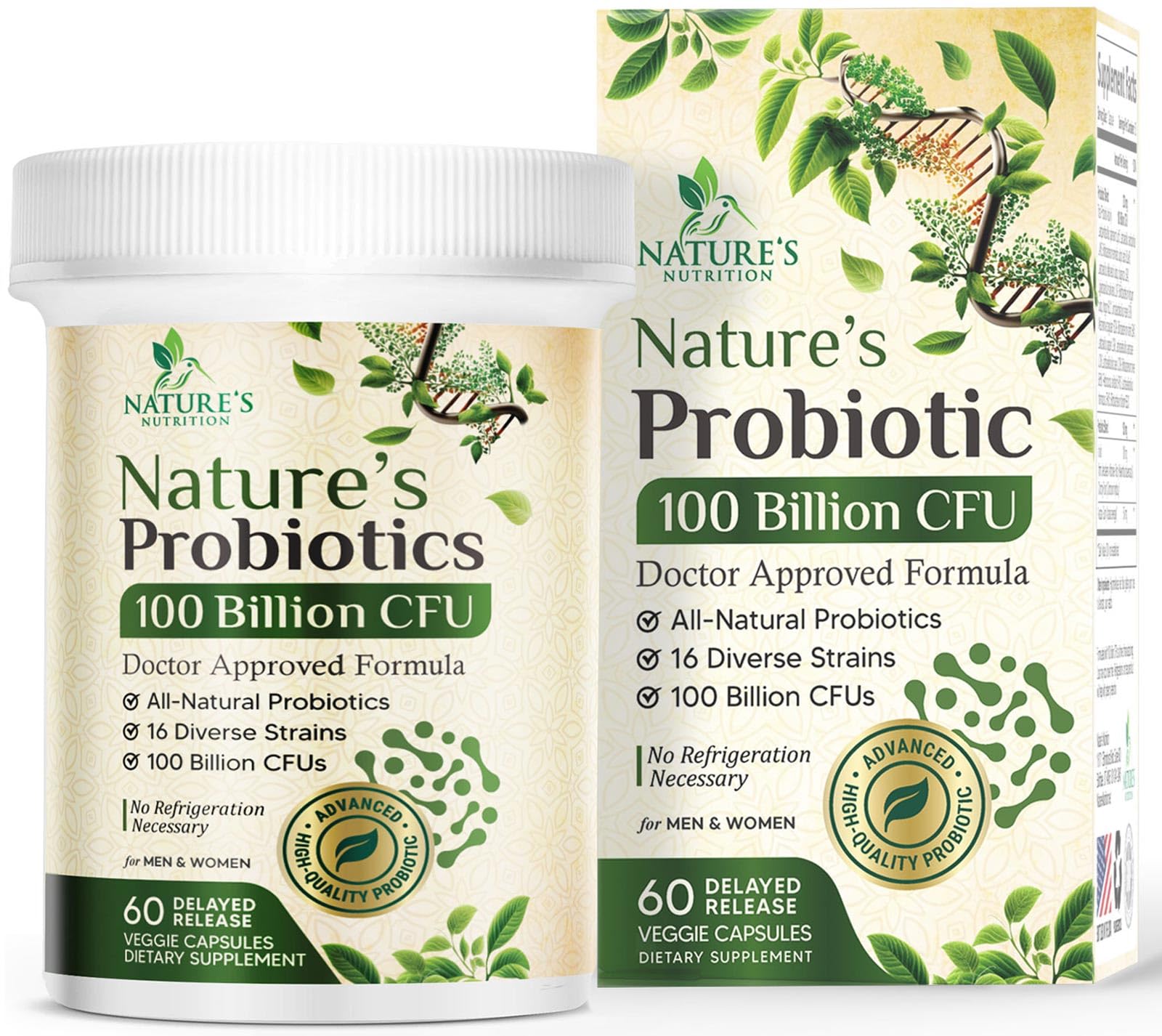 Probiotics 100 Billion CFU Capsules - Prebiotics, Acidophilus Probiotics Supports Immune System Digestive Health, Supports Occasional Constipation & Bloating, Daily Supplement for Women - 60 Capsules