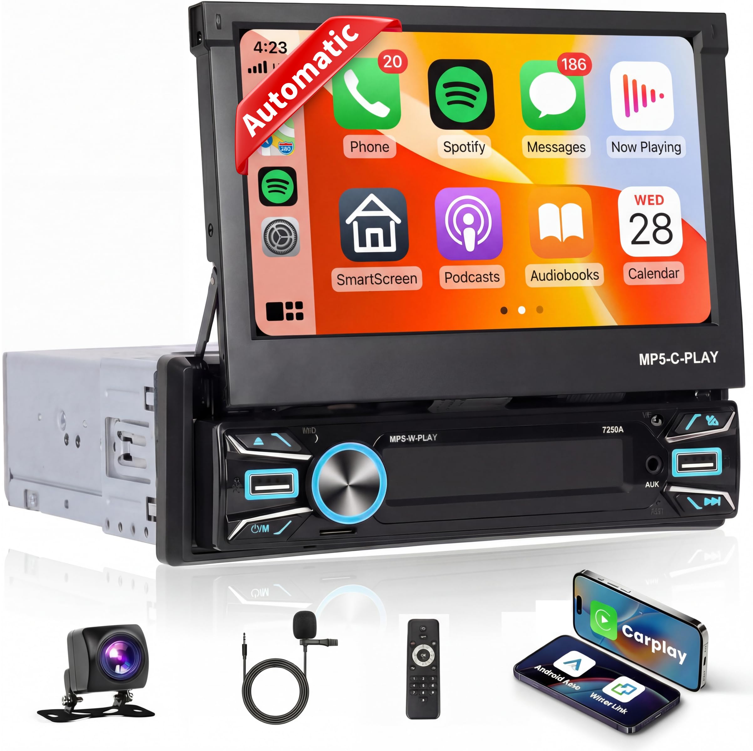 Hodozzy CarplayカーオーディオBluetooth Amazon.com: [Automatic] 2G+64G Single Din Flip Out Android Car