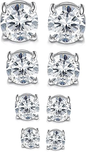 Jstyle 4 Pairs Stainless Steel Mens Womens Magnetic Stud Earrings Non-piercing CZ 4-7mm