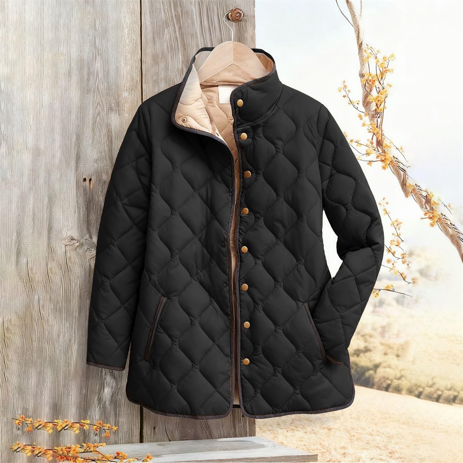 Veste matelassée légère pour femme - Grandes tailles - Veste demi-saison avec fermeture éclair - Veste d'hiver chaude - Doudoune surdimensionnée - Col montant - Veste polaire - Couleur unie - Veste de