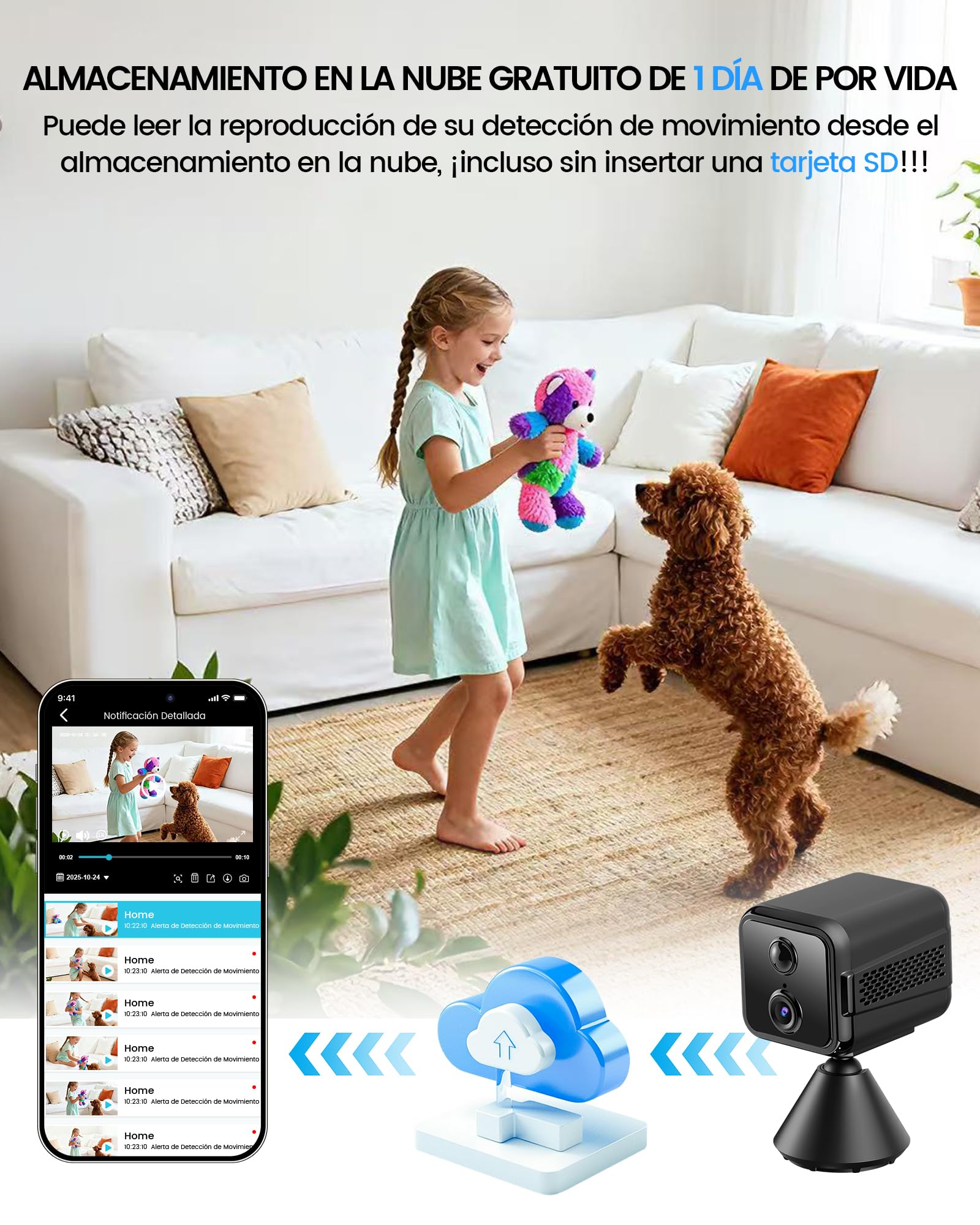 WeChip 2K HD Mini Cámara Vigilancia WiFi Interior Cámara con Vision Nocturna, Detección de Movimiento, App Móvil, Audio de 2 Vías, 21 Días de Batería