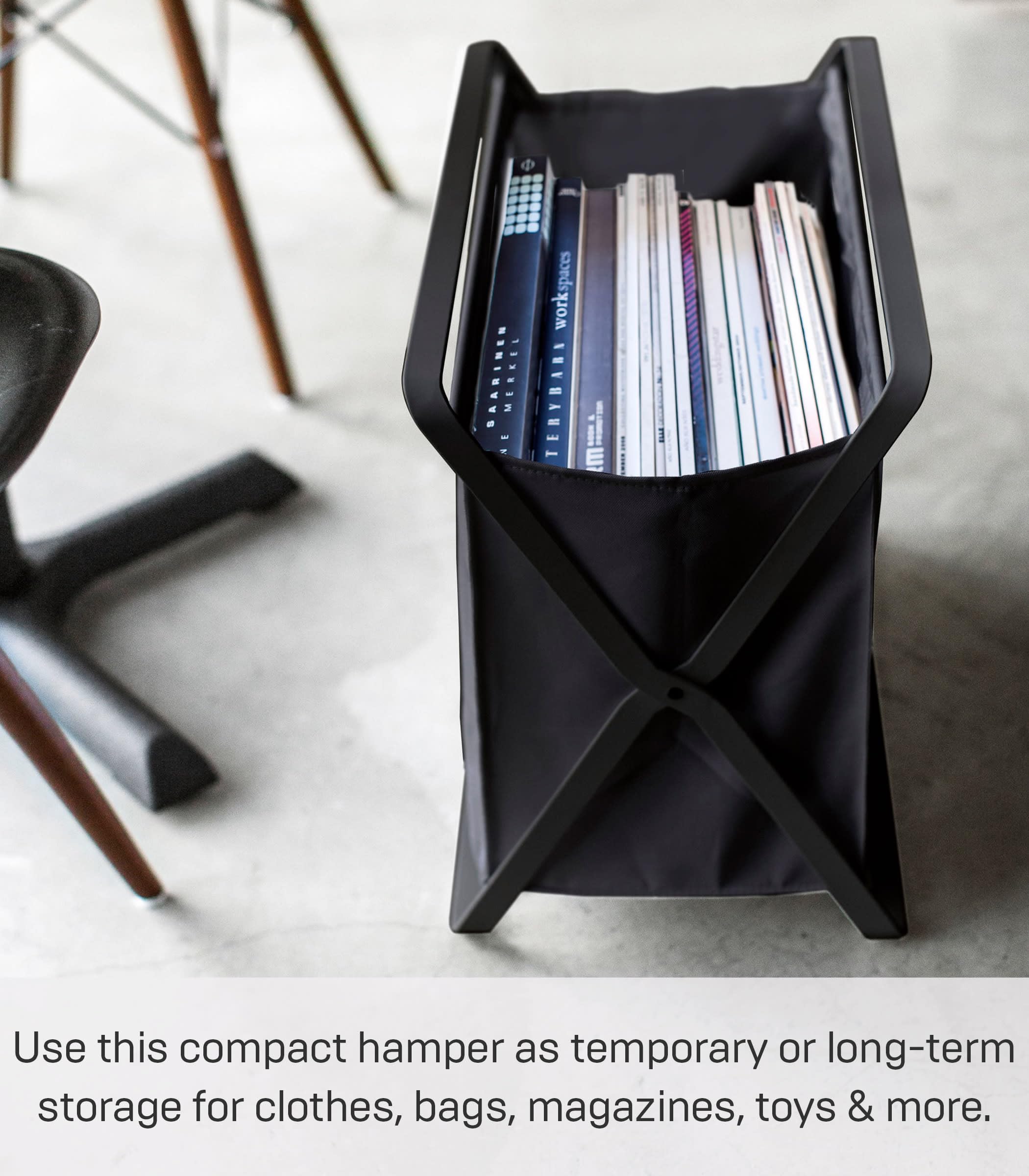 Yamazaki 3545 TOWER Storage Basket, black, Steel/Polyester/Polypropylene, 46 x 29 x 40 cm