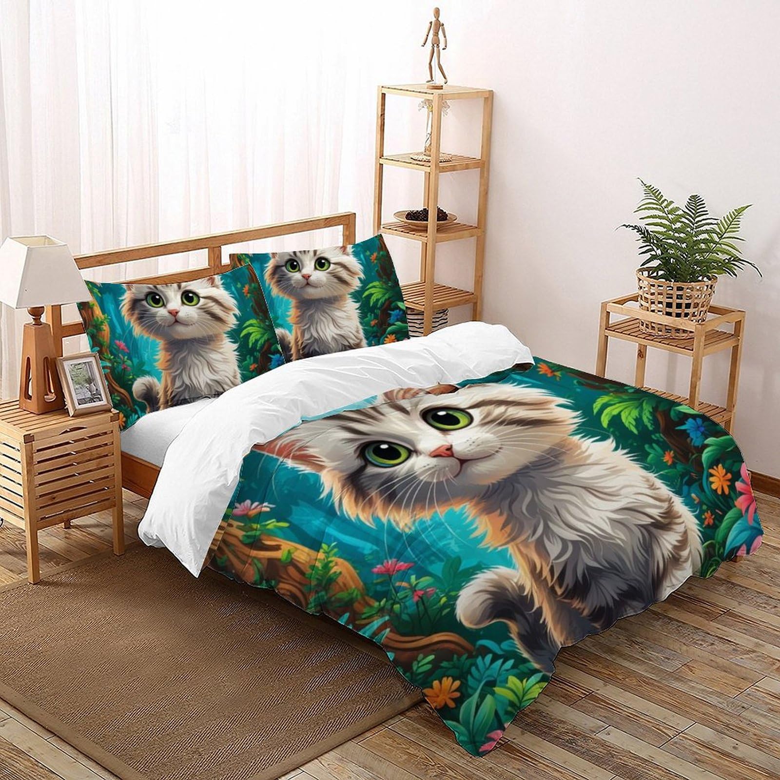 Housse de couette animaux imprimé 3D microfibre king 220x240cm avec 2 taies d'oreiller