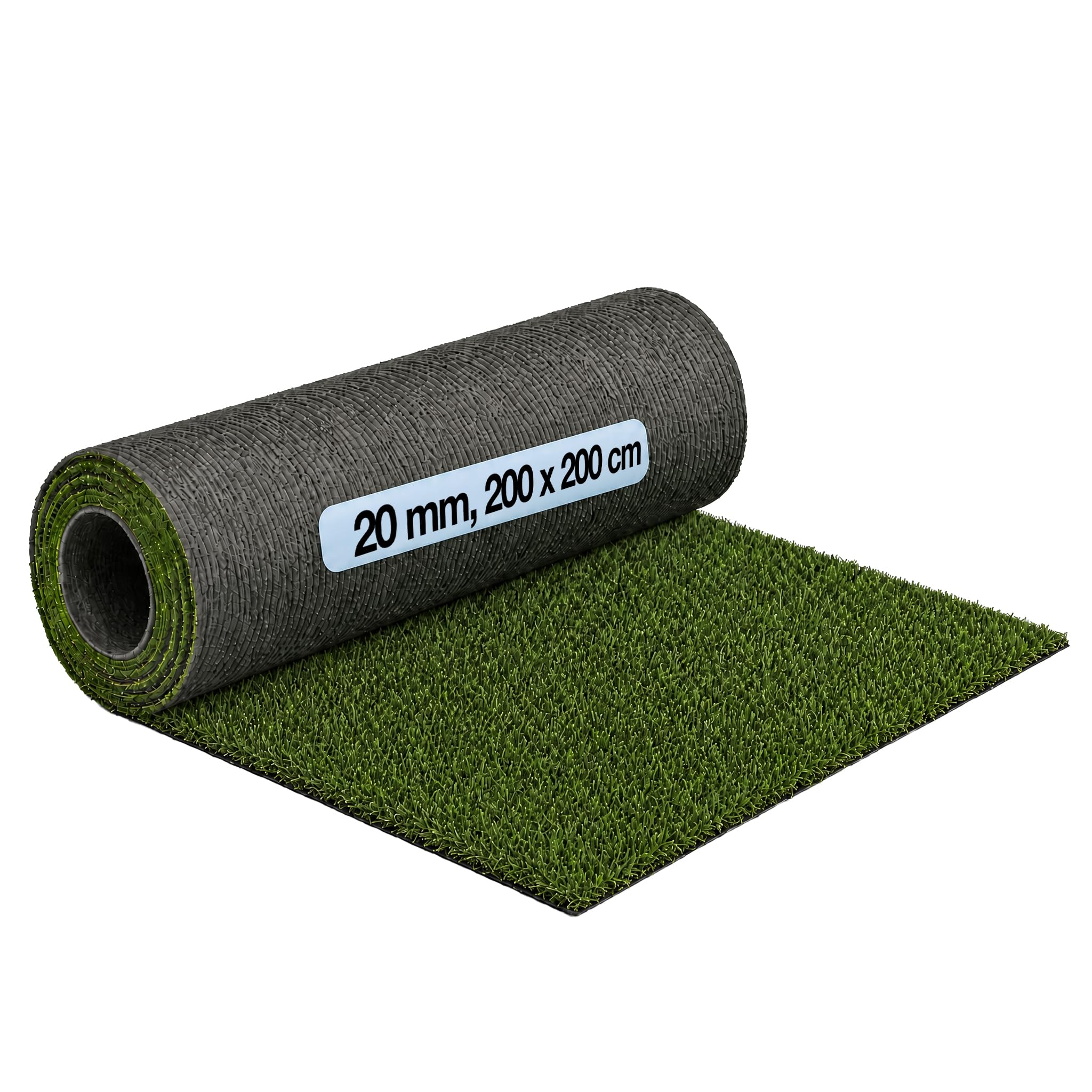 Hochflor Kunstrasen 20 mm, 200x200 cm, dekorativer Rasenteppich für Balkon, Terrasse und Garten, wetterfest und pflegeleicht