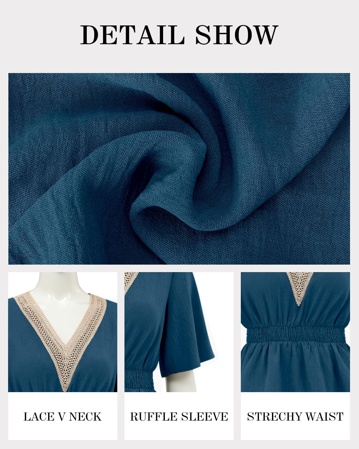 HEYTALALA Womens Summer Tops Dressy Casual Ruffle Short Sleeve Lace V Neck Smocked Peplum Blouses Babydoll Shirts - Image 7