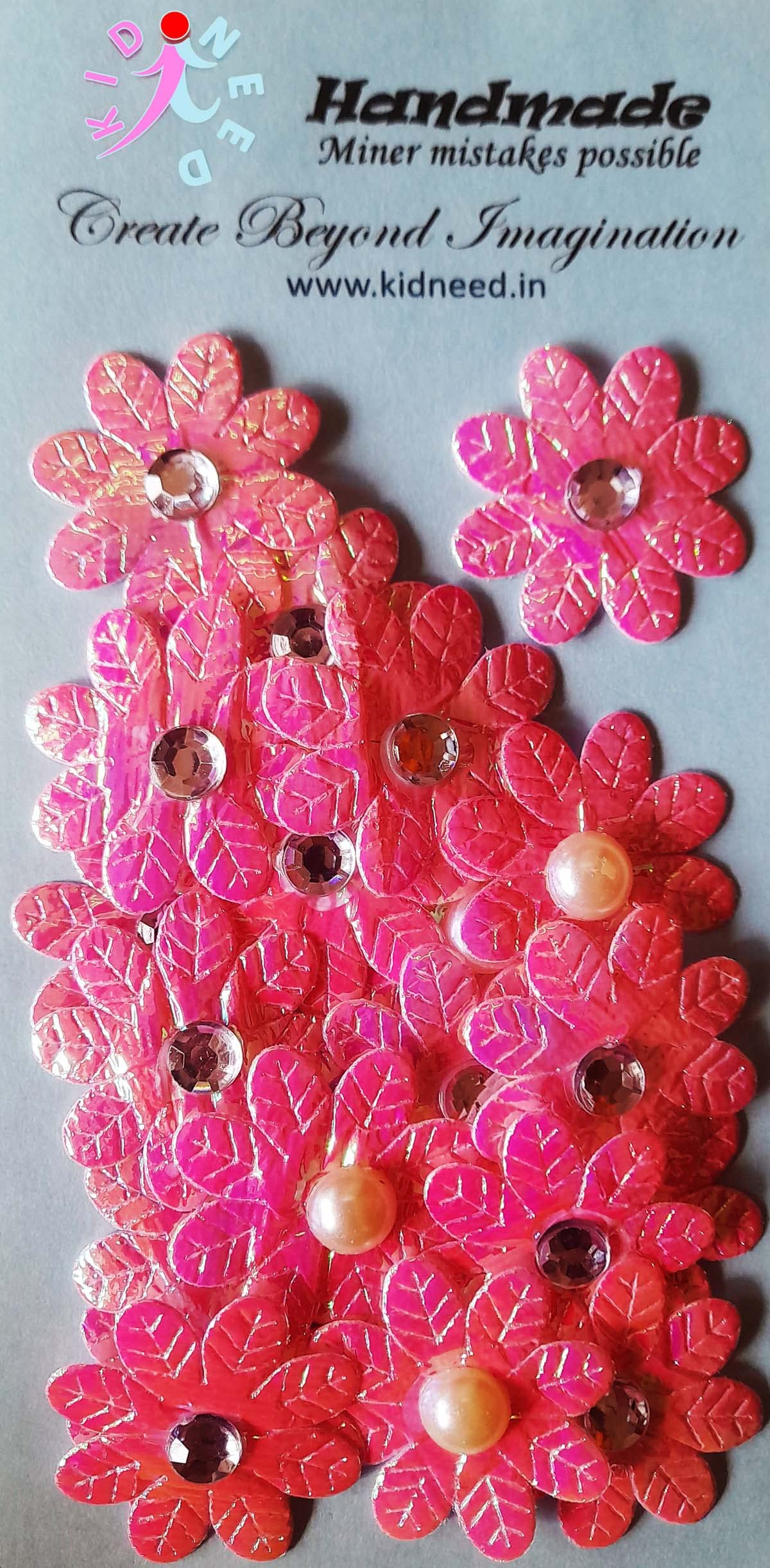Kidneed Designer Self-Adhesive Scrapbook Journaling Kid School Project Silver Stone Glitter Pink Fabric Flower for Craft 20pc-image-36