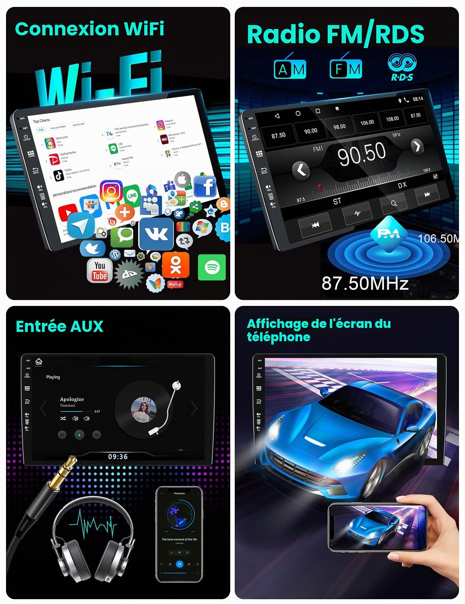 Autoradio pour Renault Kadjar 2015-2019 Android 16 avec caméra Carplay Android Auto | 9 Pouces IPS | 2G+32G | Prise en Charge Dab/WiFi/BT5.0/USB/MirrorLink/SWC/FM/RDS Double Din