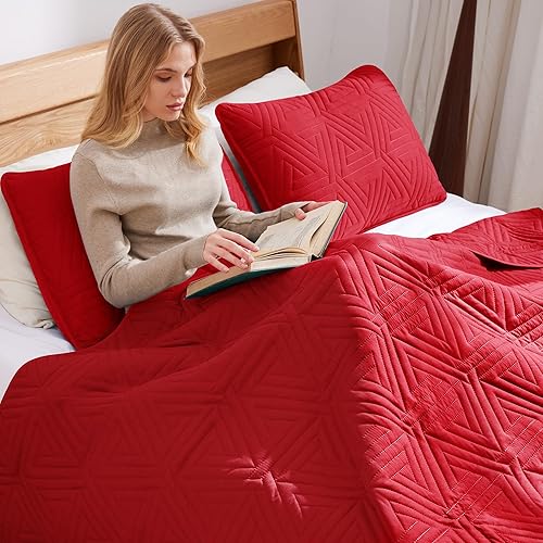 Miniatura 3 de Whale Flotilla Juego de edredón suave tamaño Twin para todas las estaciones, juego de ropa de cama de colchas geométricas ultrasónicas de 2 piezas,