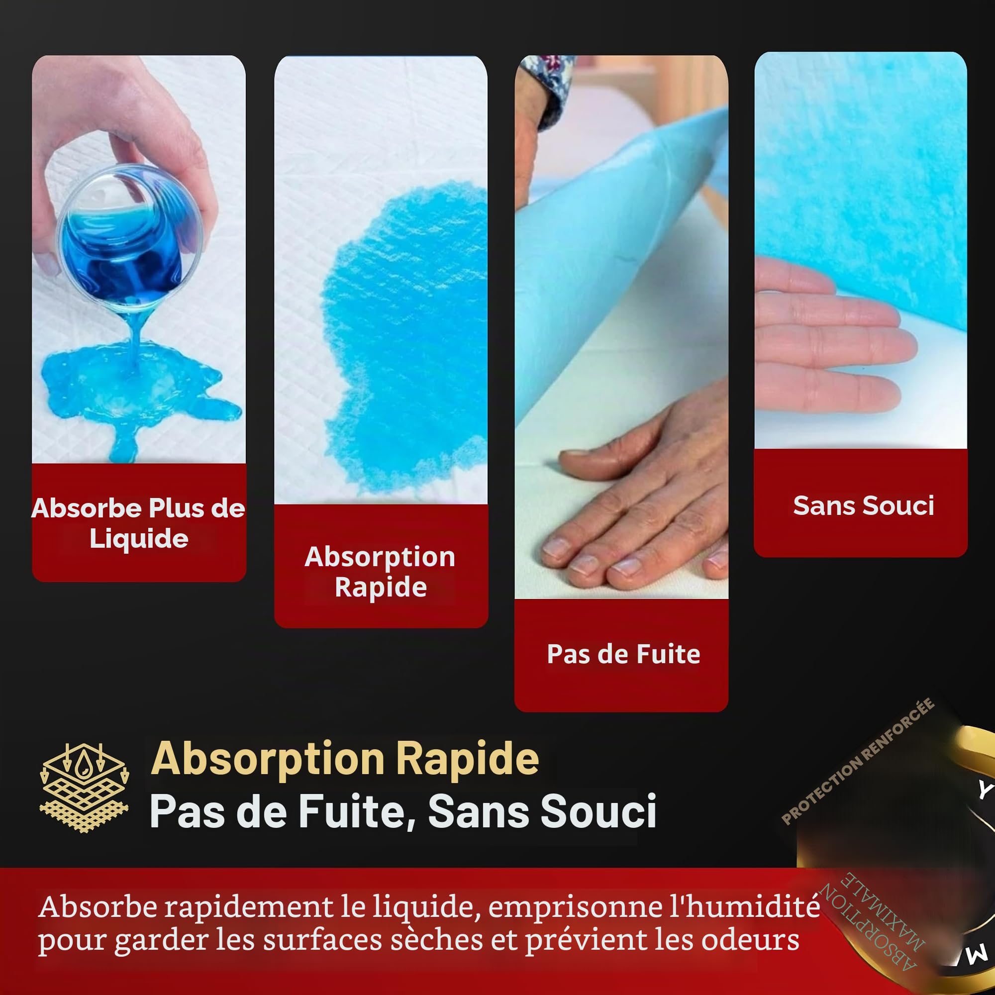 Lot de 50 alèses jetables pour incontinence | 60 x 90 cm – Haute capacité d'absorption – Alèses de lit pour enfants et adultes | Tapis de lit de maternité | Protège-matelas imperméable
