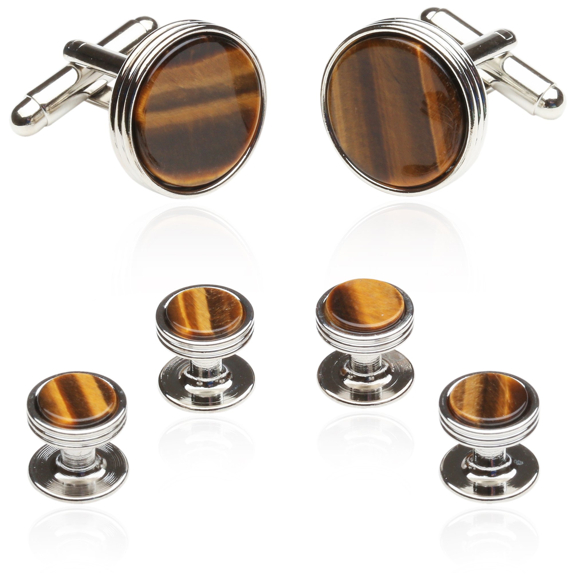Tigers Eye Tuxedo Shirt Cufflinks Studs Formal Set