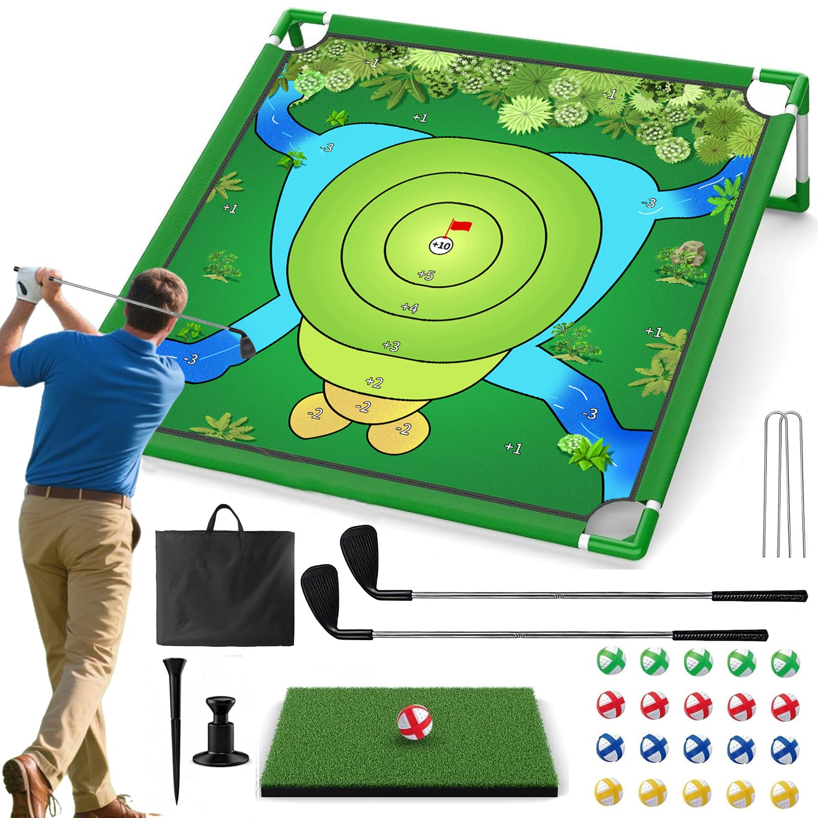 Photo 1 of VQRZG Golf Chipping Outdoor Game, Portable Yard Practice Set, Indoor & Lawn Play for Adults and Family, Backyard, Beach, Office Party, Golf Gifts for Men (Chipping Game+2 Golf Clubs)