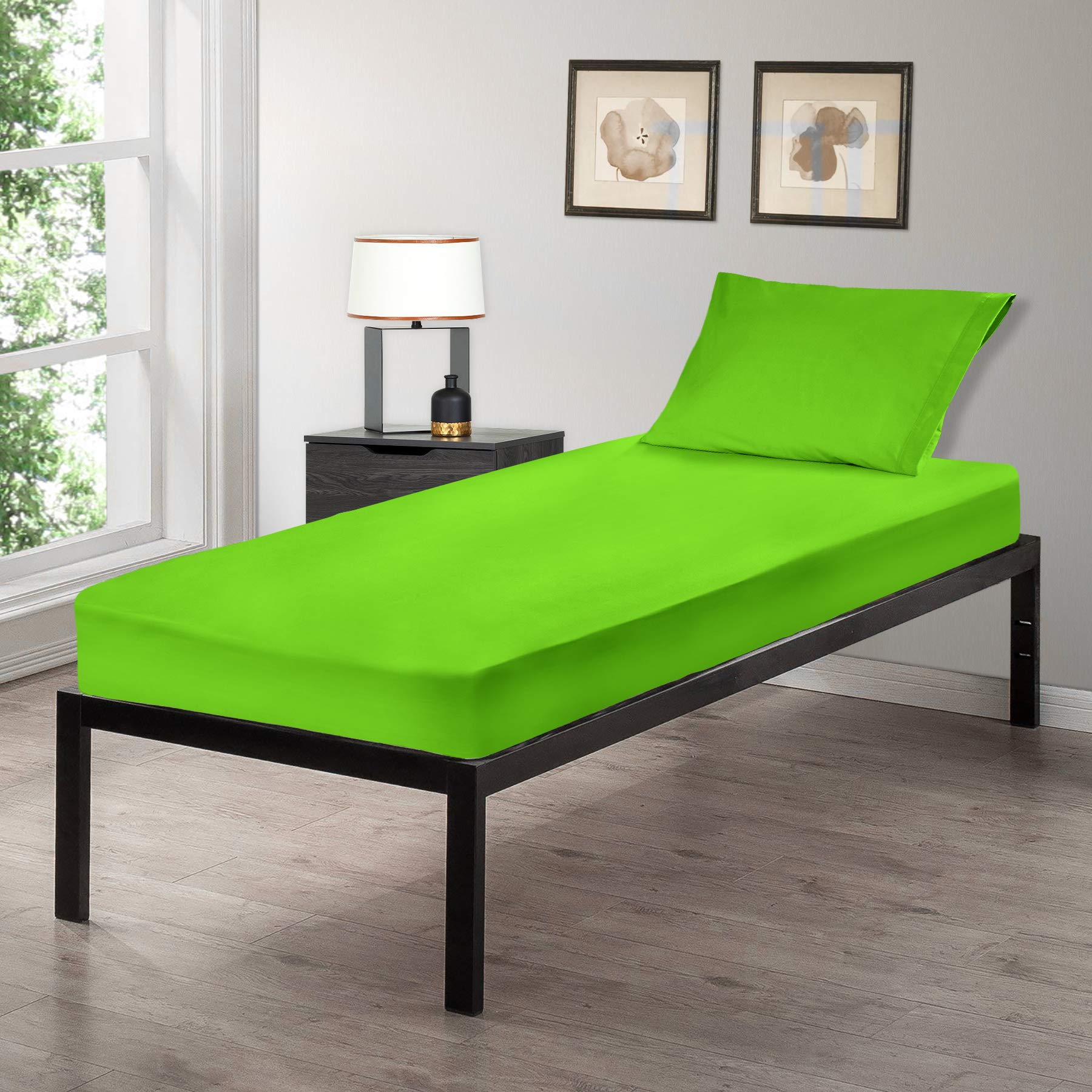 Parure de lit 2 pièces coton 76,2 x 183 cm drap vert fluo camping