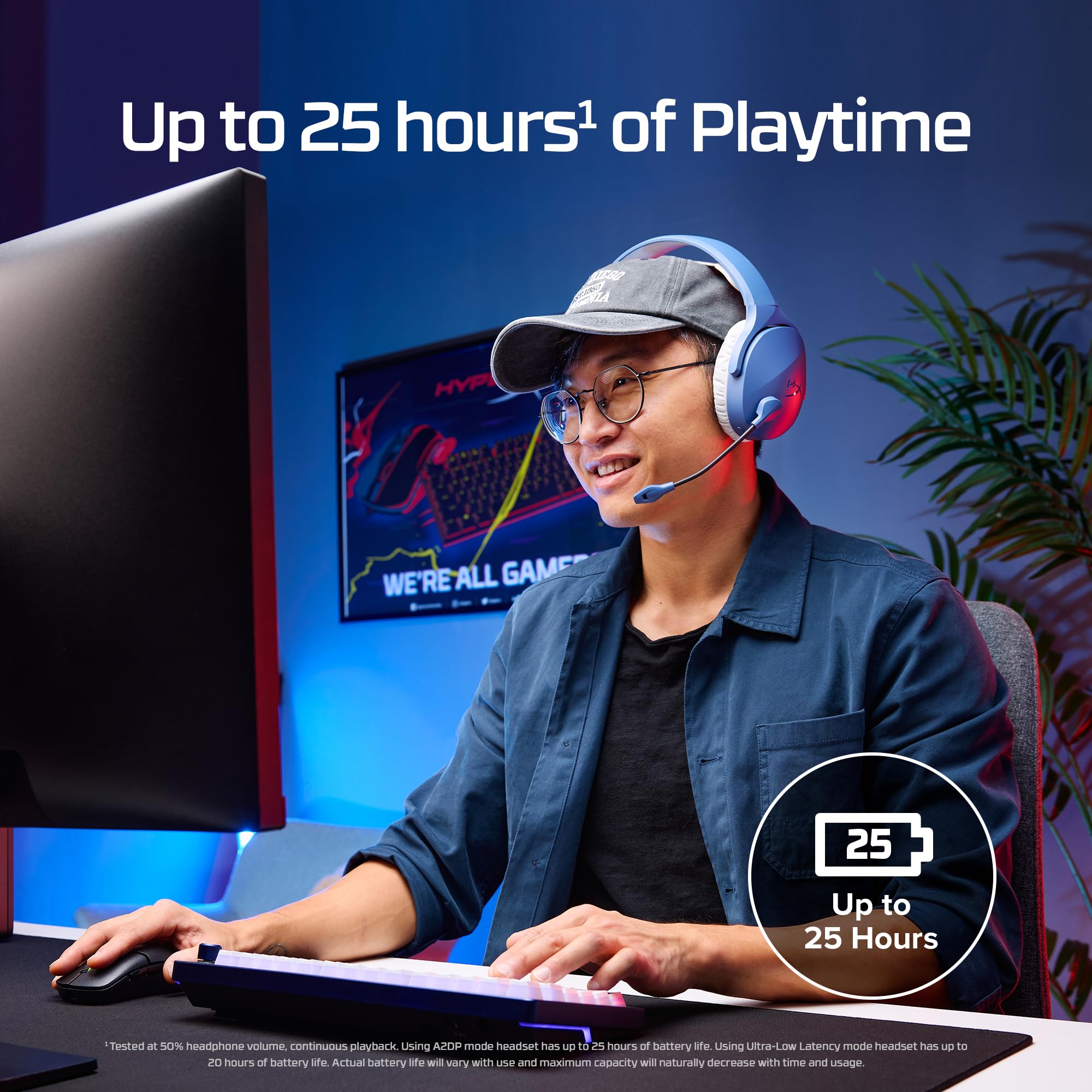 HyperX Cloud Jet – podwójny bezprzewodowy zestaw słuchawkowy do gier, 2,4 GHz i Bluetooth, PC, Mac, PS5, PS4, mobilny, sterownik 40 mm, czas pracy baterii 25 godzin, mikrofon Swivel-to-wyciszenie