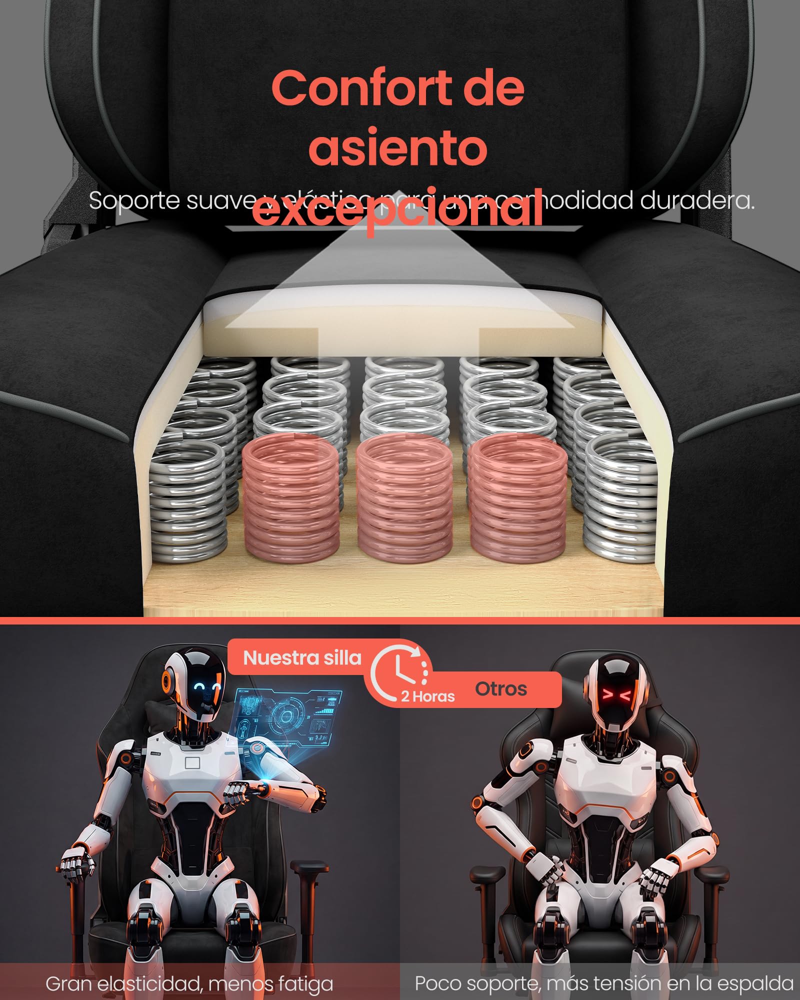 SONGMICS Silla Gaming Ergonómica de Escritorio, Tela de Ante, hasta 200 kg | Con Reposapiés, Reposabrazos 4D, Reclinable, 72 x 72 x (125-135) cm, Negro Tinta, Colección CATHY OBG095BH01