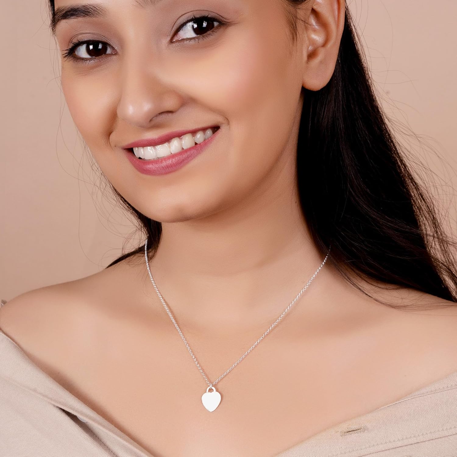 Bling Jewelry Tiny Minimalist Blank Plain Flat Heart Shape Initial Pendant Necklace For Teen For Women .925 Sterling Silver