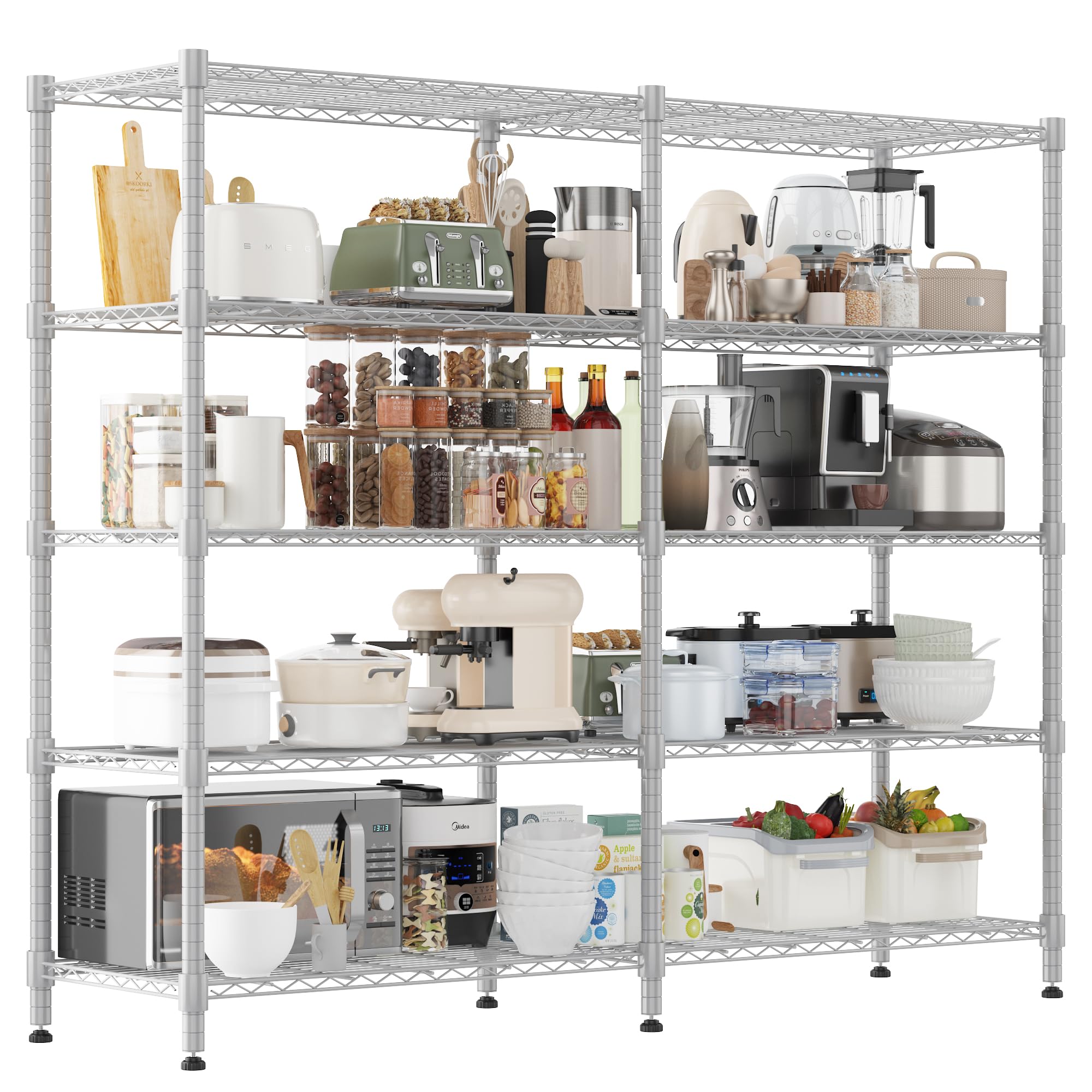 Himimi 5 Tier Heavy Duty Wire Shelving Unit, 183Wx45Dx183H cm, Adjustable Metal Shelving Unit for Storage, Large Tall Storage Shelves Rack Shelf for Garage Kitchen Pantry Shed Utility Room,Silver Grey