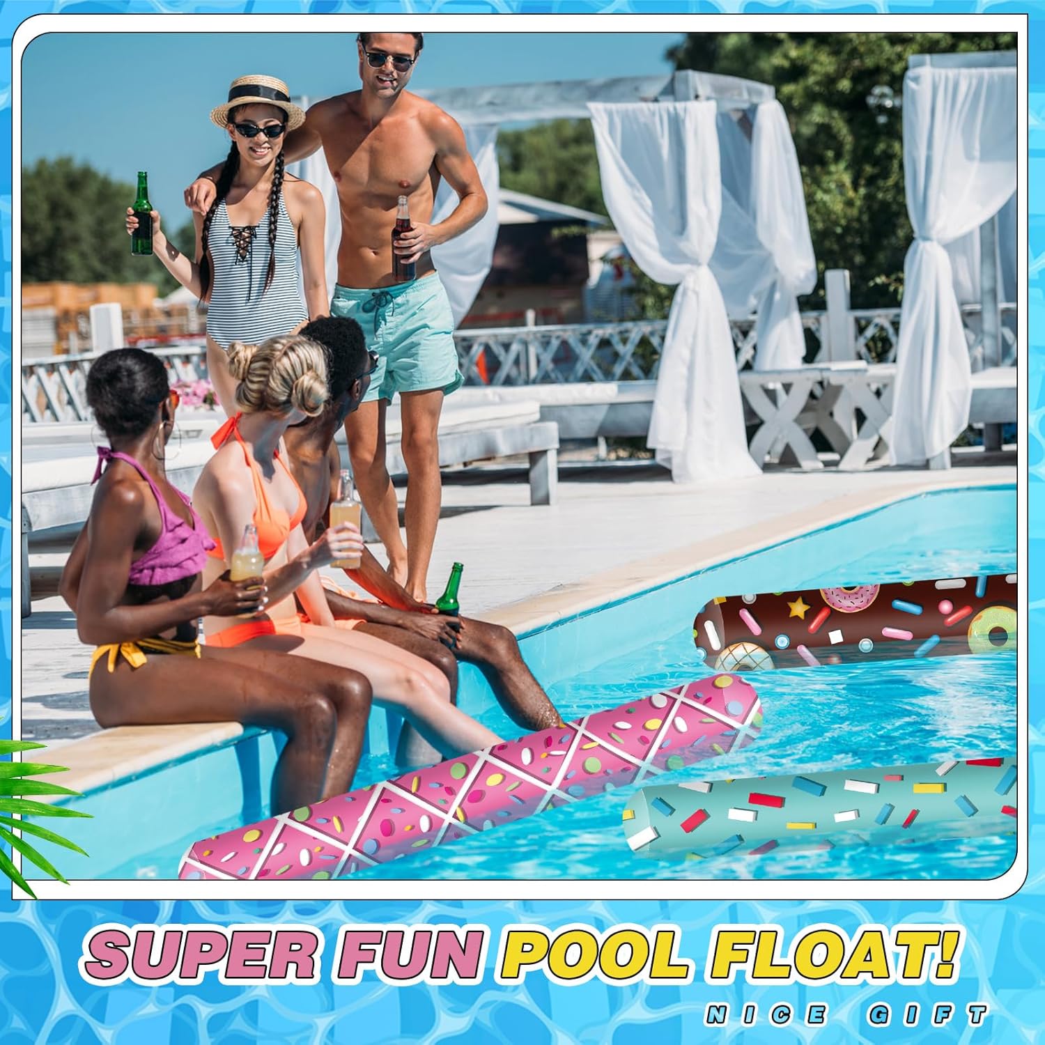 4 Pcs Inflatable Pool Noodles 41.3 Inch Hawaii Swim Pool Noodles Floats Inflatable Tropical Pool Noodles for Adult Water Game Pool Beach Hawaii Party Sports