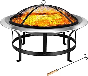 Gardebruk® Feuersschale für den Garten 75cm mit Funkenschutz Schürhaken Feuerkorb Edelstahl Kamin Terrassenofen Außen Feuerstelle Grill Terrasse Ofen