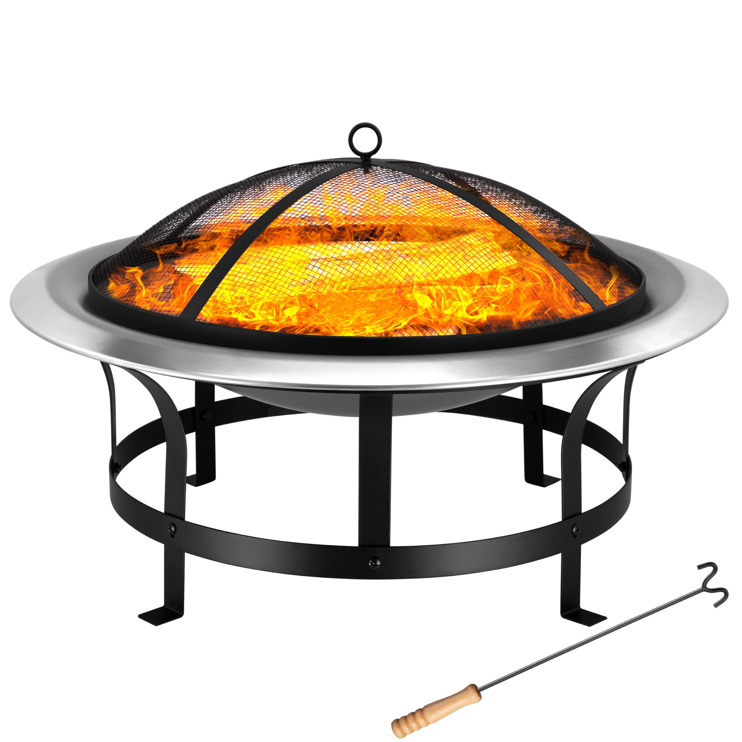 Gardebruk Braciere Da Esterno Acciaio Inox Ø 75Cm Ciotola Da Fuoco Parascintille Attizzatoio Bracieri-image