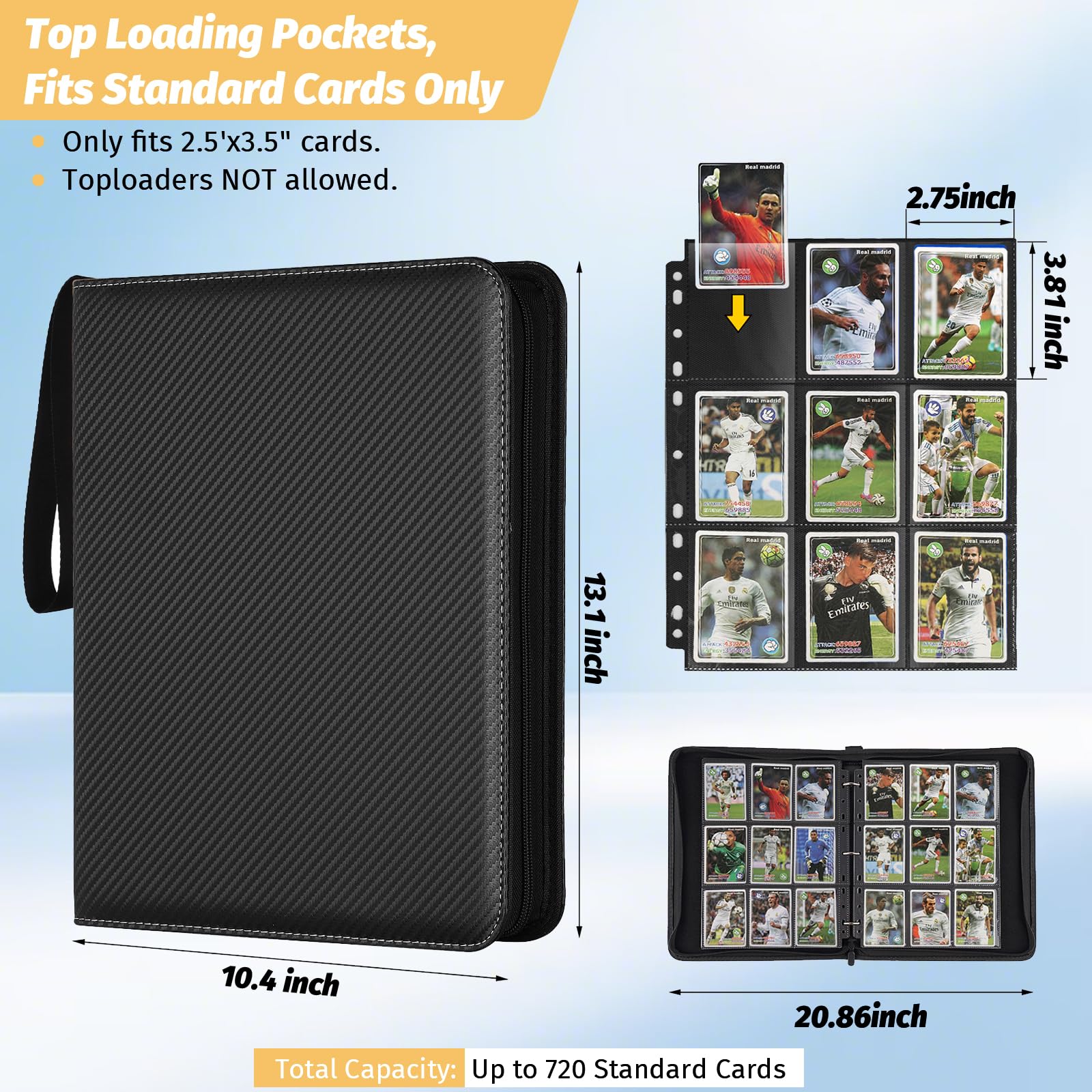 GERMUN 9 Pocket Card Binder, Premium Zip Trading Card Binder, 720